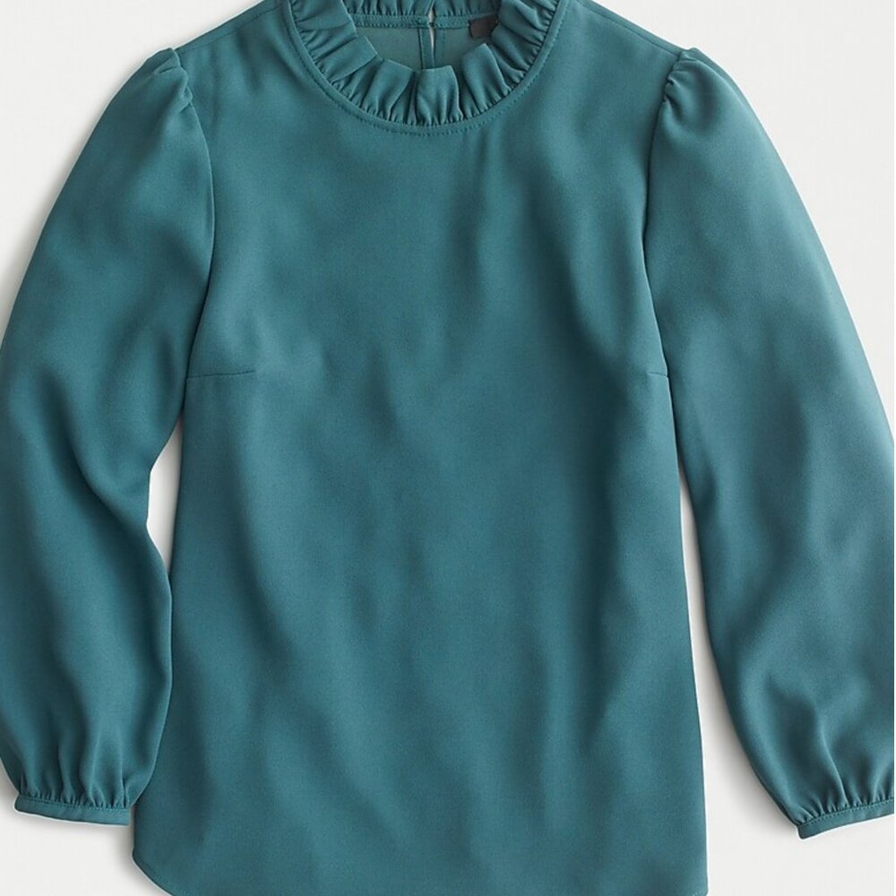 Long-sleeve ruffleneck top in 365 crepe